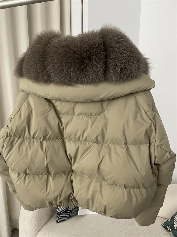 OFTBUY 2025 Big Natural Real Fox Fur Coat Women Autumn Winter Female 90% White Duck Down Jacket Feather Short  Coat Thick Warm