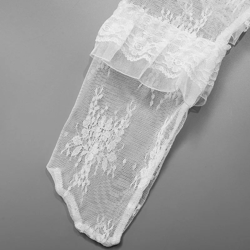 BKLD Stockings Women Spring New Fashion Ruffles Patchwork Loose Lace Knee High Socks Harajuku Streetwear Fishnet Stockings