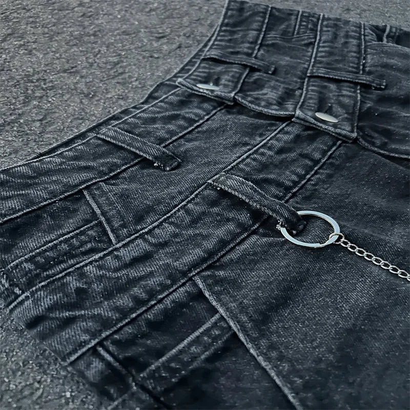 Y2K Retro Washed Shorts Distressed Embroidery Letters High Waist Design Denim Shorts Fashion Men Women Hip Hop Casual Streetwear