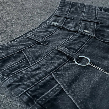 Y2K Retro Washed Shorts Distressed Embroidery Letters High Waist Design Denim Shorts Fashion Men Women Hip Hop Casual Streetwear