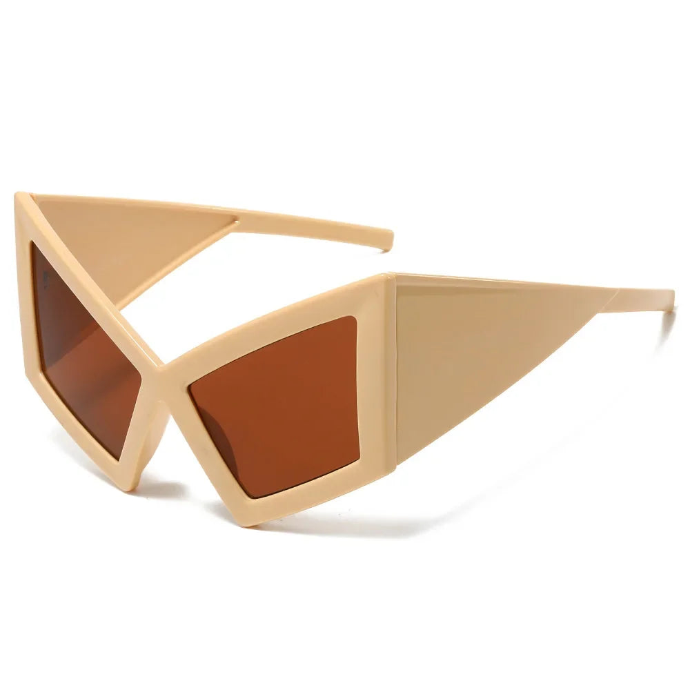 JNPCXI Fashion Oversized Cat Eye Sunglasses Women Red Shades UV400 Retro Gradient Men Wide Legs Sun Glasses