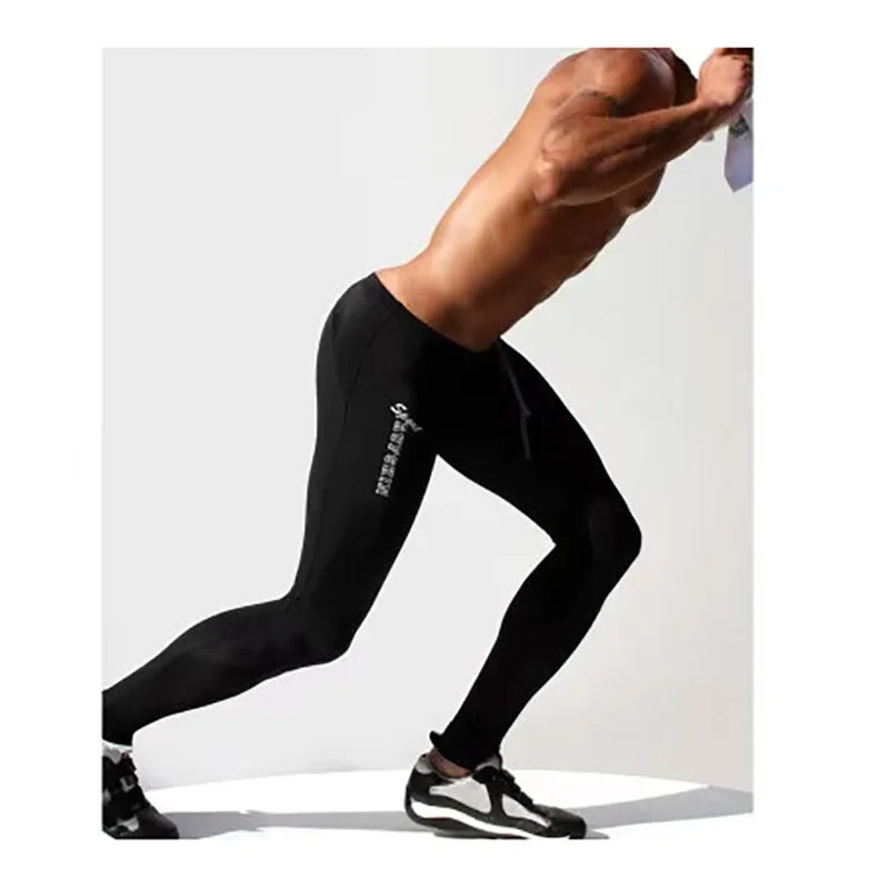 Custom LOGO Fashion Men's Tights Low Rise Sweatpants Stretch Polyester Tights Men's Black Tights Mallas Hombre Sweatpants