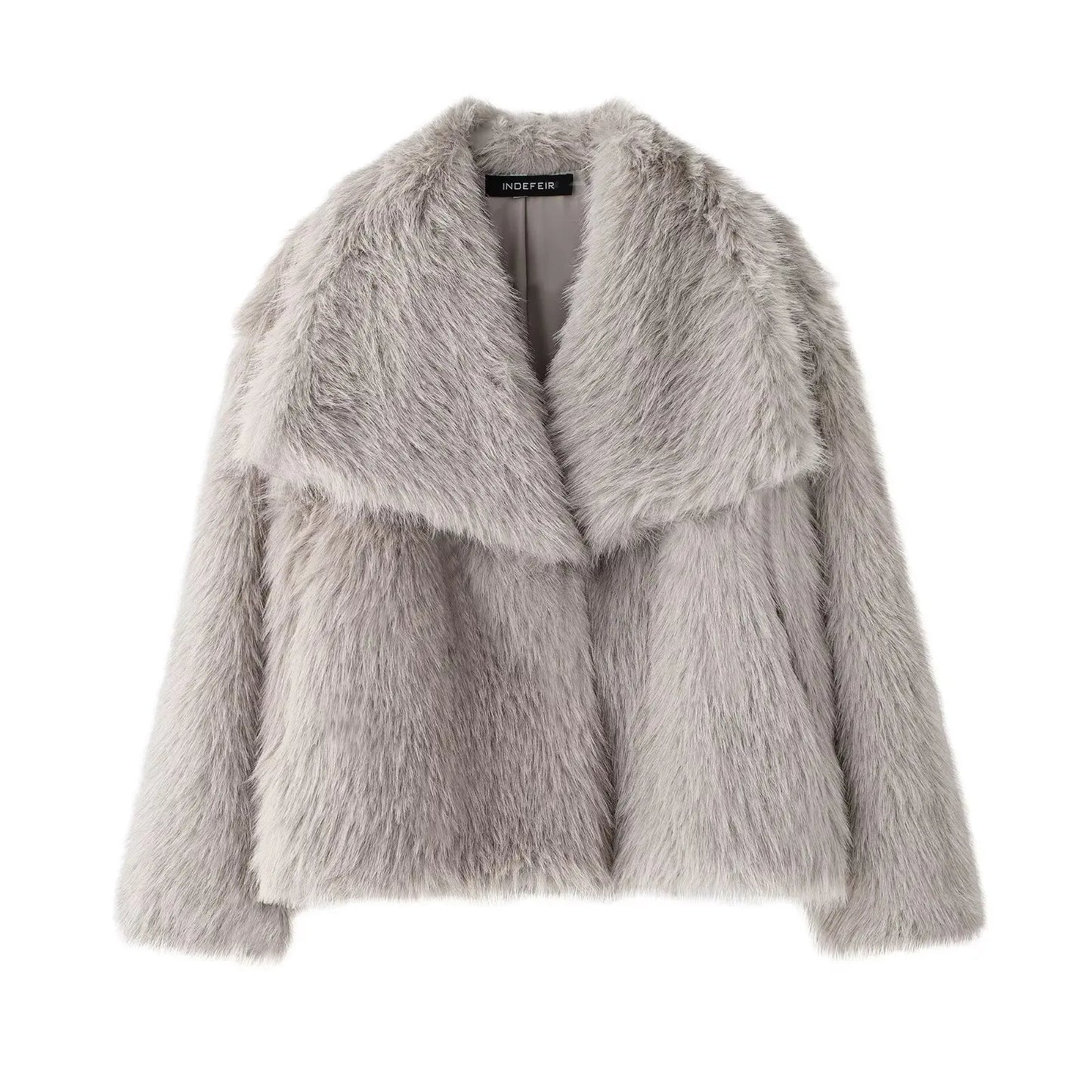 TRAFZA Female Vintage Artificial Fur Effect Coats Lapel Warm Plush Long Sleeves Hidden Buttons Autumn Winter Casual Outerwear