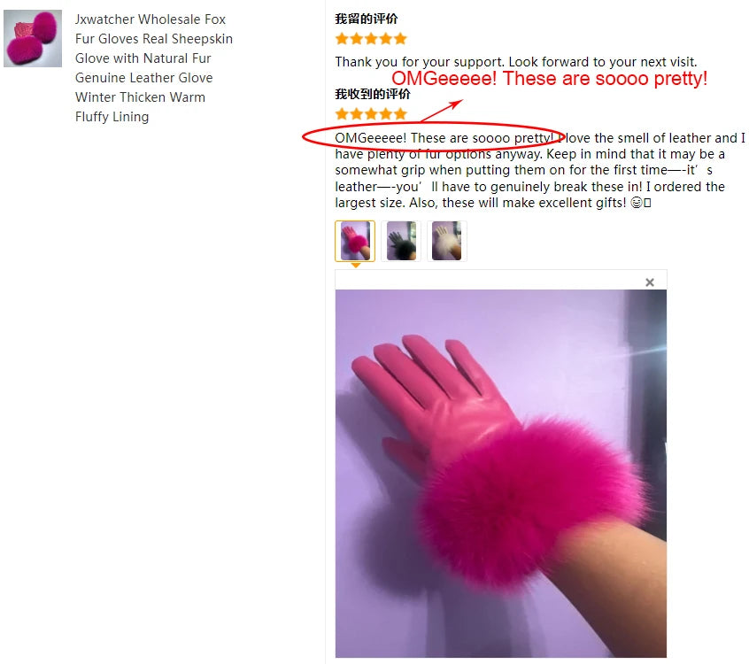 Jxwatcher Wholesale Fox Fur Gloves Winter Female Luxury Style Warm Sheepskin Genuine Leather Gloves Driving Thickening Mitten