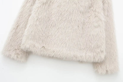 TRAFZA Female Vintage Artificial Fur Effect Coats Lapel Warm Plush Long Sleeves Hidden Buttons Autumn Winter Casual Outerwear