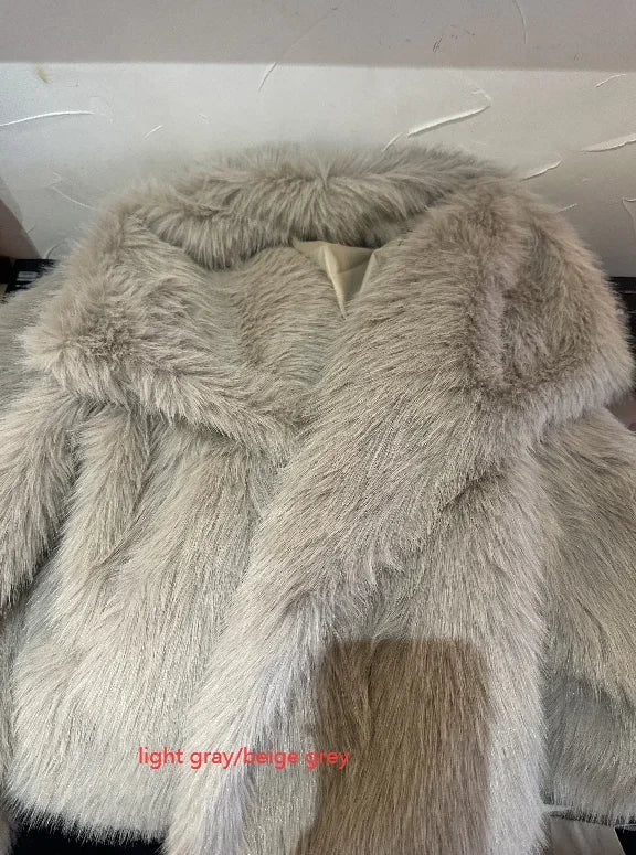 TRAFZA Female Vintage Artificial Fur Effect Coats Lapel Warm Plush Long Sleeves Hidden Buttons Autumn Winter Casual Outerwear