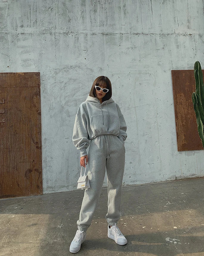 Casual New Fashion Hoodies Suit Women Winter Spring Solid Tracksuit Two Pieces Set Sports Pullover Sweatpants Sweatshirt Mujer