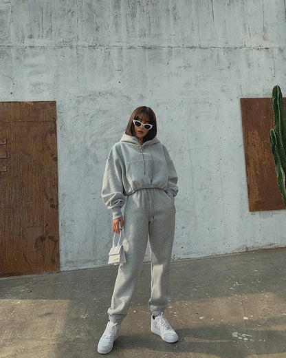 Casual New Fashion Hoodies Suit Women Winter Spring Solid Tracksuit Two Pieces Set Sports Pullover Sweatpants Sweatshirt Mujer