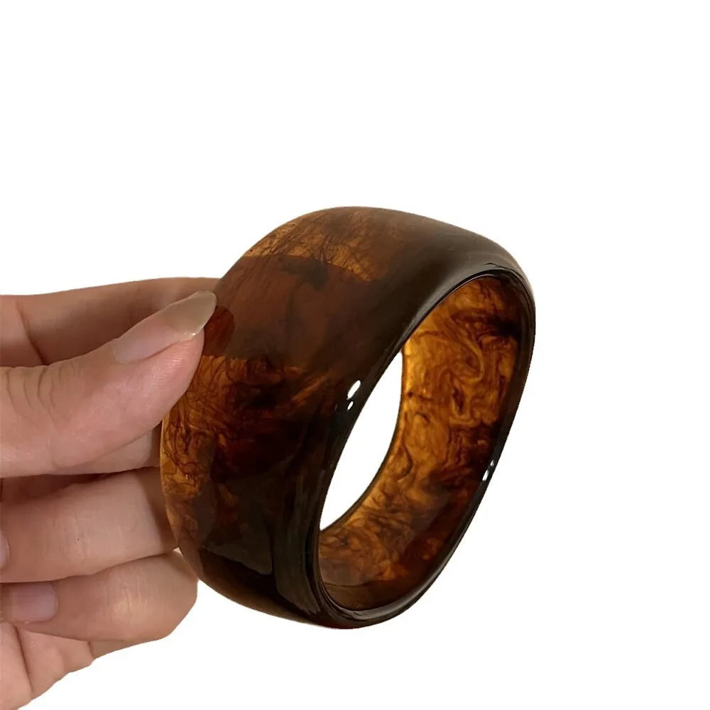 Vintage Wide Geometric Resin Beige Brown Coffee Bangles Irregular Chunky Bracelets Bangle Jewelry Gift for Women Girls