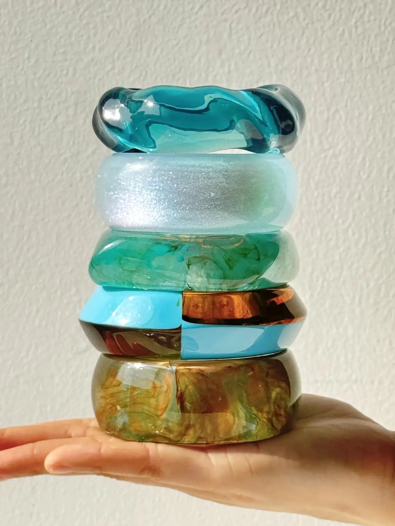 Blue Twisted Irregular Square Round Summer Resin Bracelet for Women Girl Party Jewelry HUANZHI 2025 NEW INS