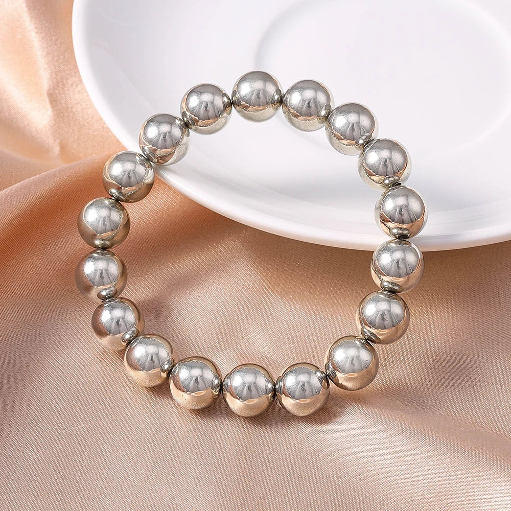 Aihua Trend Stretch Gold Sliver Color 6MM 8MM 12MM 16MM Stacked Ball Beaded Bracelet For Women Men Round CCB Beads Bracelets