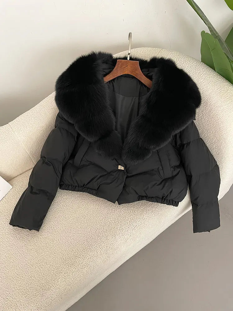 OFTBUY 2025 Big Natural Real Fox Fur Coat Women Autumn Winter Female 90% White Duck Down Jacket Feather Short  Coat Thick Warm