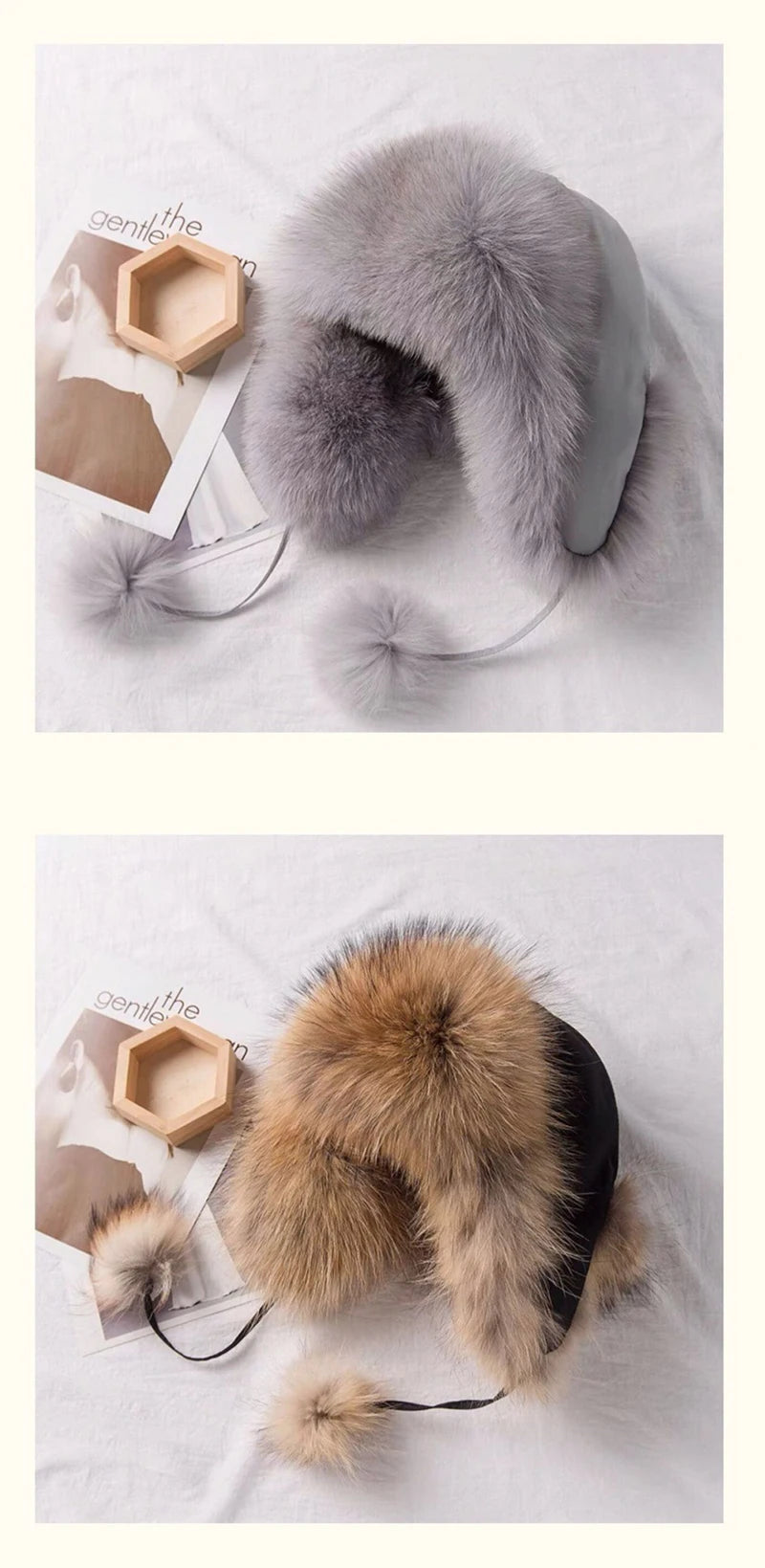 2025 100% Real Fox Fur Hats Women's Russian Ushanka Aviator Trapper Snow Skiing Hat Caps Earflap Winter Raccoon Fur Bomber Hat