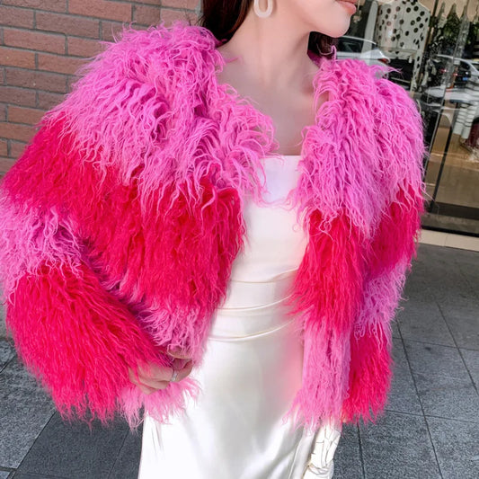 Faux Fur Coats Women Lamb Wool Short Coat Y2k Streetwear Thick Warm Y2k Streetwear Elegant Pink Jackets Open Stitch Jacket