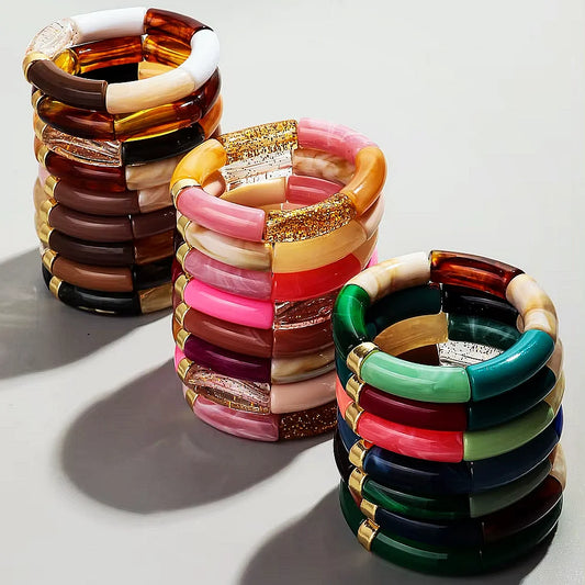 Bohomia New Acrylic Chunky Bamboo Stackable Bracelet for Women Boho Elastic Colorful Tube Beads Braceletes 2025 Fashion Jewelry