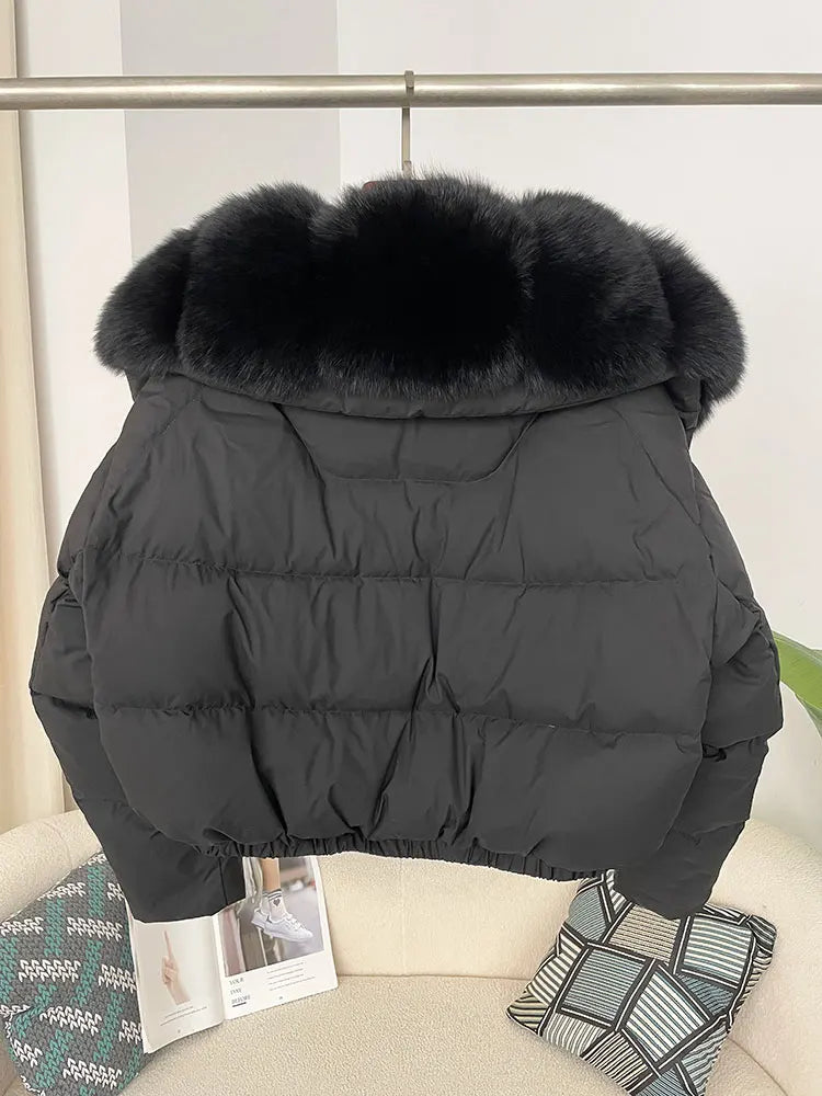OFTBUY 2025 Big Natural Real Fox Fur Coat Women Autumn Winter Female 90% White Duck Down Jacket Feather Short  Coat Thick Warm