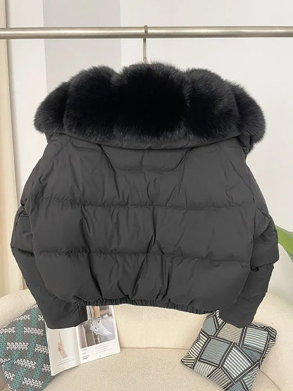 OFTBUY 2025 Big Natural Real Fox Fur Coat Women Autumn Winter Female 90% White Duck Down Jacket Feather Short  Coat Thick Warm