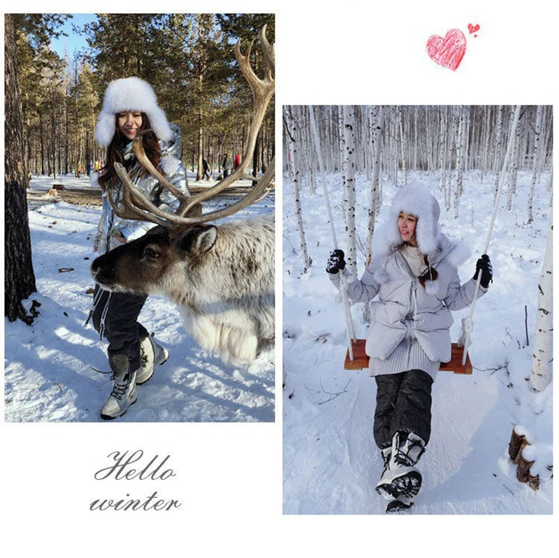 2025 100% Real Fox Fur Hats Women's Russian Ushanka Aviator Trapper Snow Skiing Hat Caps Earflap Winter Raccoon Fur Bomber Hat