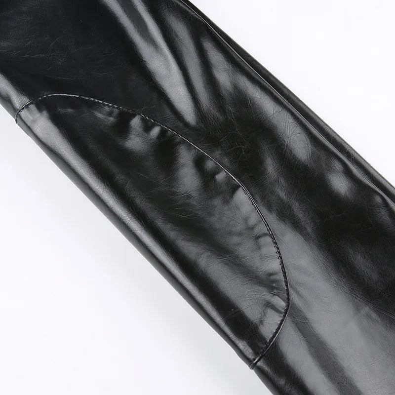 FAGADOER Y2k Punk Gothic Leather Jacket Women Cropped Lapel Letter Embroidery Moto Jackets Coat Short Female Streetwear New