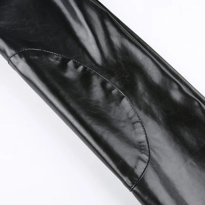 FAGADOER Y2k Punk Gothic Leather Jacket Women Cropped Lapel Letter Embroidery Moto Jackets Coat Short Female Streetwear New