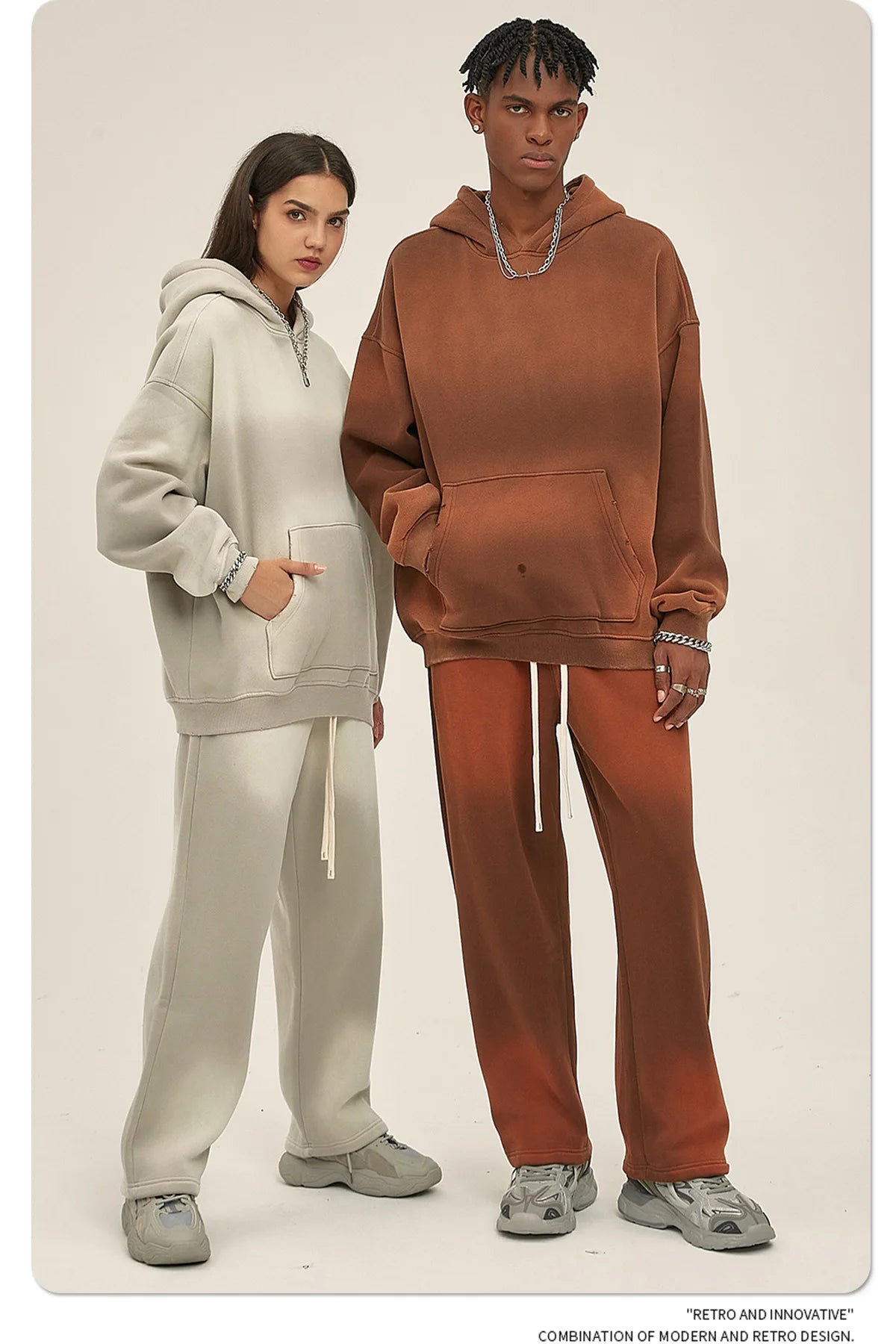 Custom LOGO 2025 autumn winter new 360G heavy sweater men's women's spray-dyeing old thickened hooded trendy sweater trousers clothes set