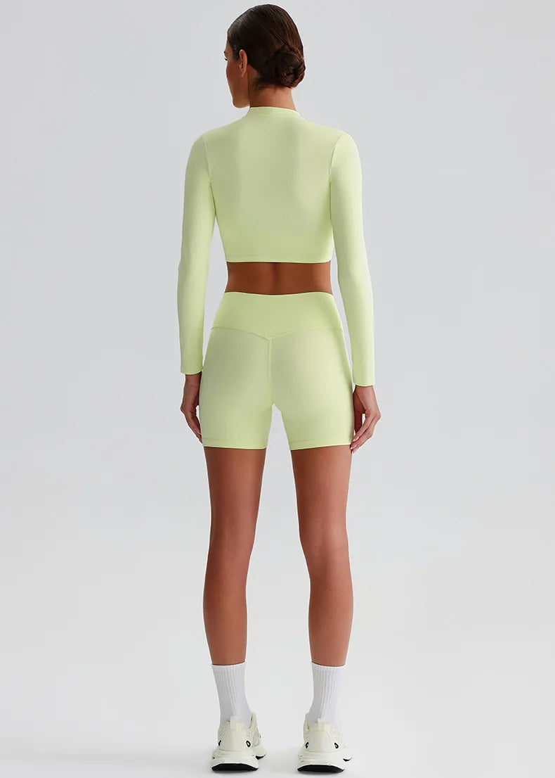 Customized LOGO Women's Skin-friendly Sports Yoga Clothing Slim Elastic Jacket Fitness Shorts Long Sleeve Two-piece Set