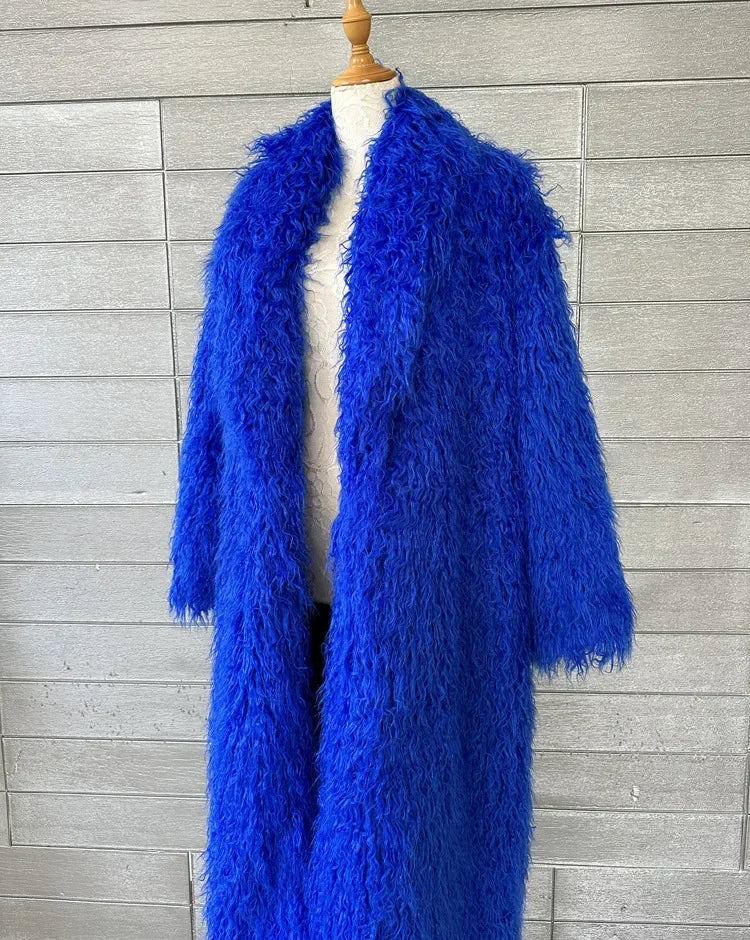 Women Faux Sheep Fur Long Coat Cardigan Thermal Loose Maxi Jackets Plush Coats Female Jacket Autumn Winter Furry Outerwear