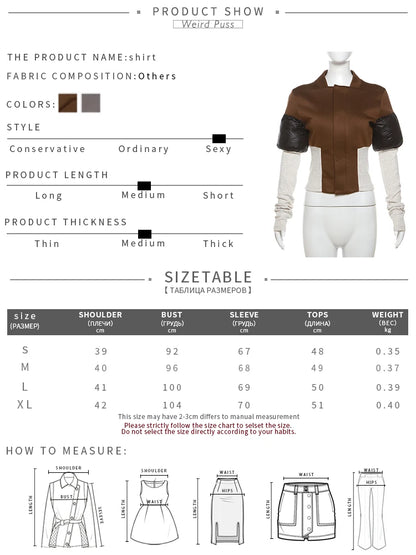 Weird Puss Contrast Patchwork Jacket Women Chic Zip Hipster Winter Trend full Sleeve Coat Wild Streetwear Casual Jersey Outwear