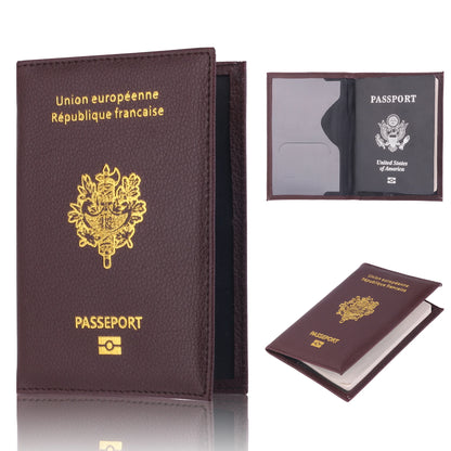 France Travel Passport Holder Case, Leather Fashion French Passport Cover Case Wallet for Men Women