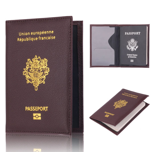 France Travel Passport Holder Case, Leather Fashion French Passport Cover Case Wallet for Men Women