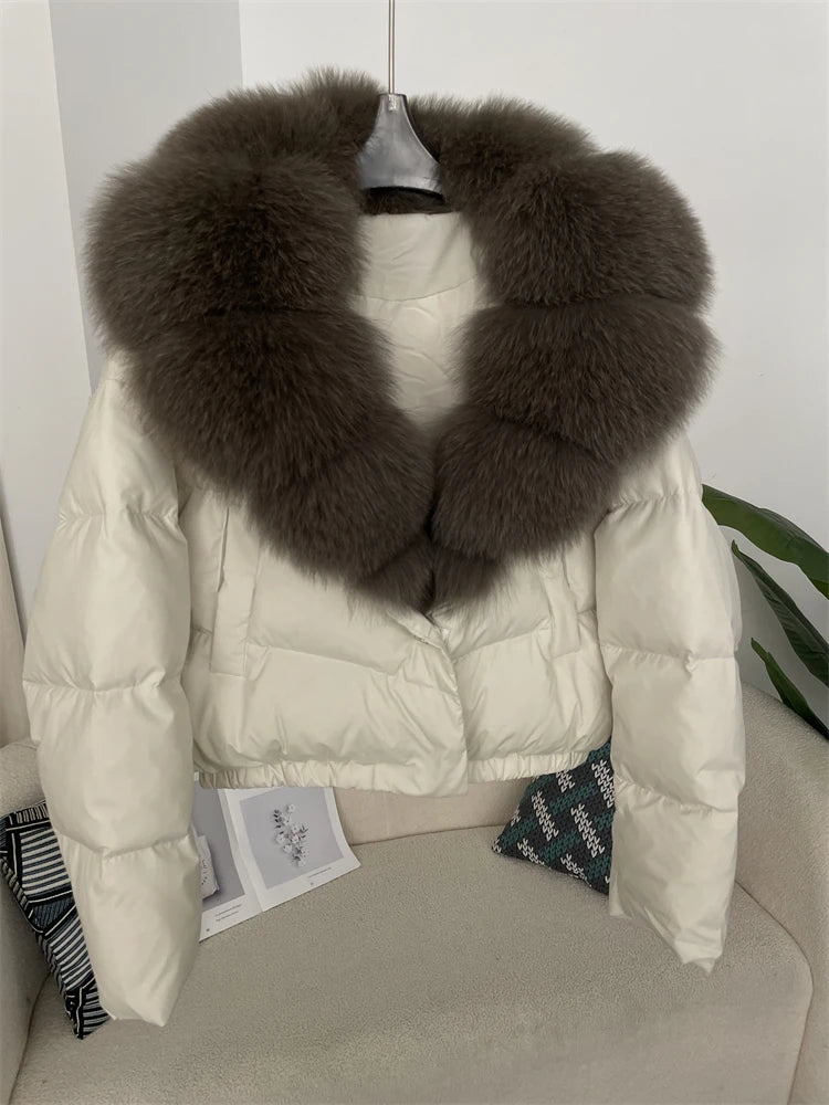OFTBUY 2025 Big Natural Real Fox Fur Coat Women Autumn Winter Female 90% White Duck Down Jacket Feather Short  Coat Thick Warm