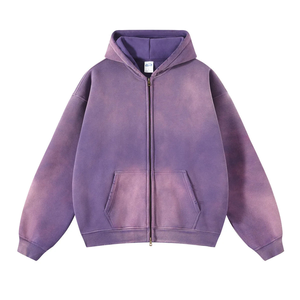 Custom LOGO winter clothing fleece thickened 360G cotton polyester spray-dyed old double zipper men's and women's sweater hoodie