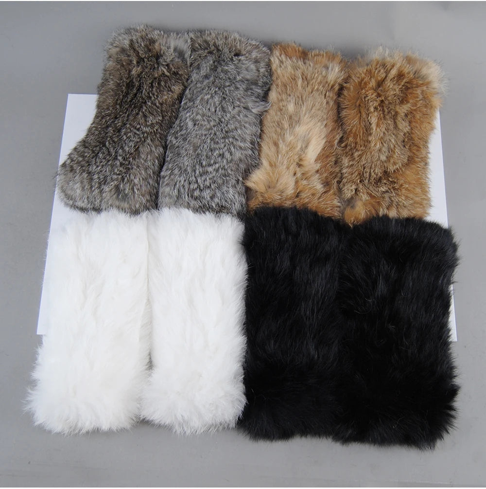 New Arrival Women Knit Fur Mitten Girls 100% Real Genuine Knitted Rex Rabbit Fur Mittens Winter Warm Real Fur Fingerless Gloves