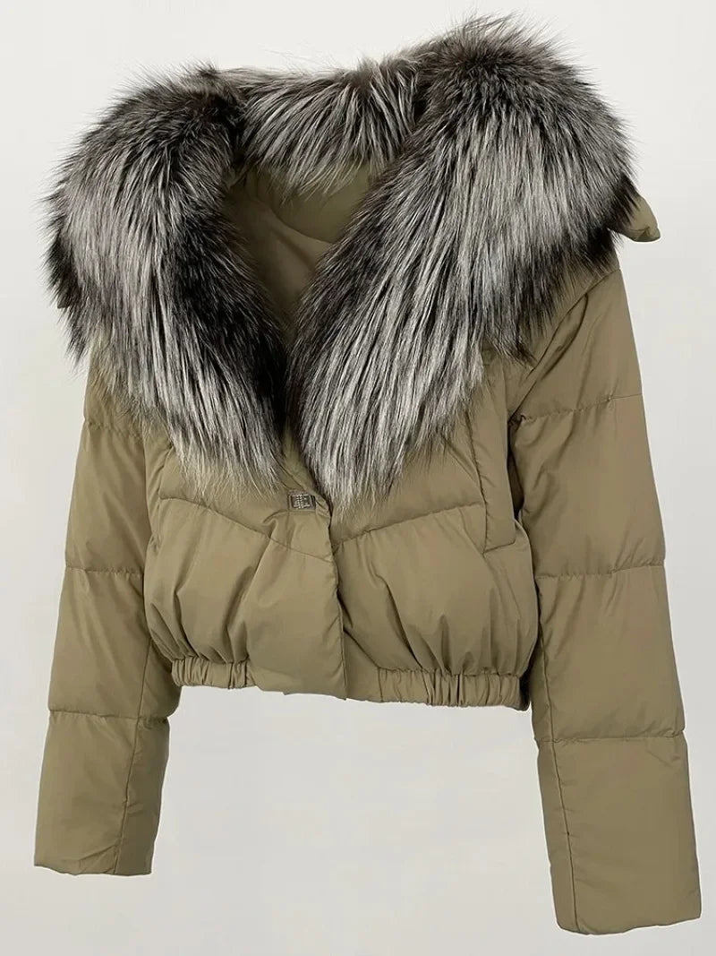 OFTBUY 2025 Big Natural Real Fox Fur Coat Women Autumn Winter Female 90% White Duck Down Jacket Feather Short  Coat Thick Warm