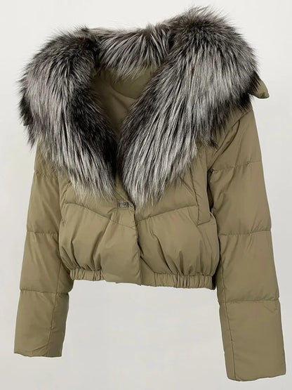 OFTBUY 2025 Big Natural Real Fox Fur Coat Women Autumn Winter Female 90% White Duck Down Jacket Feather Short  Coat Thick Warm