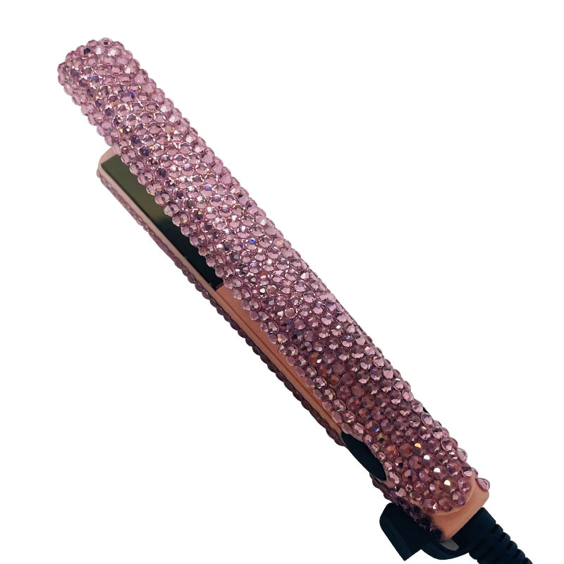 Mini Hair Straightener and Curler With Diamonds 2 in 1 Portable Mini Bangs Flat Iron Tourmaline Plate Flat Iron For Short Hair