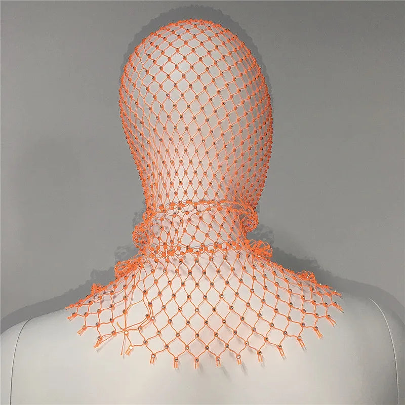Women Balaclava Elastic Rhinestone Turban Ladies Shining Fishnet Headhood Club Rave Party Head Mask Diamond Headwrap Headcover