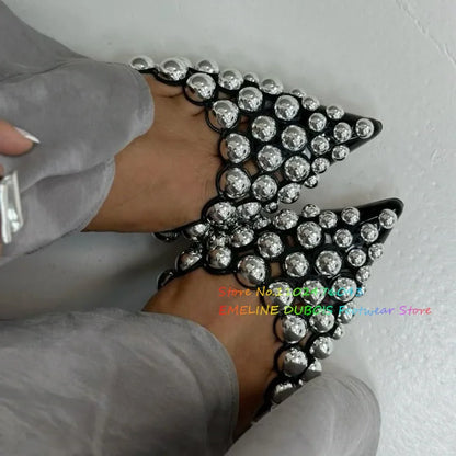 White Hollow Beads Pointed Toe Stiletto Heel Pumps Women Summer New Sexy Slingback Buckle Strap Solid Color High Heel Sandals
