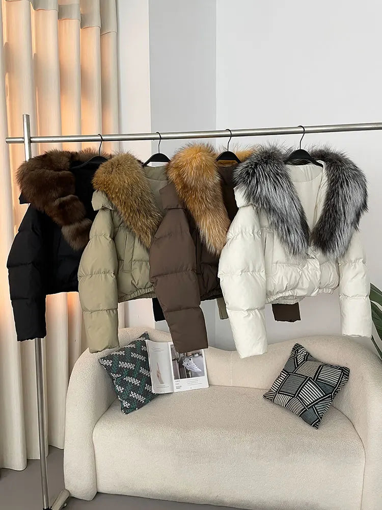 OFTBUY 2025 Big Natural Real Fox Fur Coat Women Autumn Winter Female 90% White Duck Down Jacket Feather Short  Coat Thick Warm