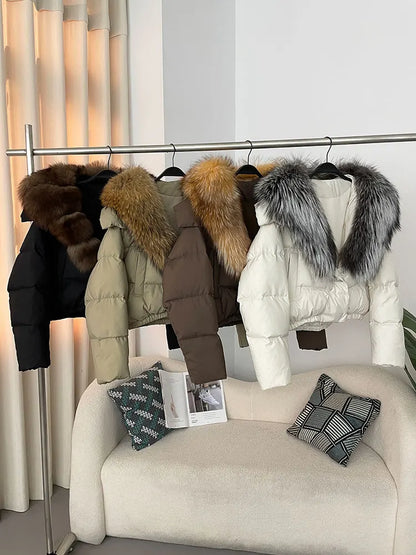 OFTBUY 2025 Big Natural Real Fox Fur Coat Women Autumn Winter Female 90% White Duck Down Jacket Feather Short  Coat Thick Warm
