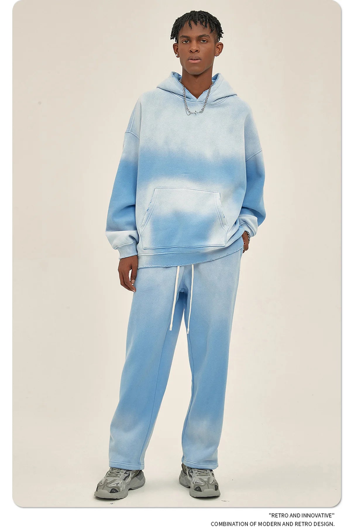 Custom LOGO 2025 autumn winter new 360G heavy sweater men's women's spray-dyeing old thickened hooded trendy sweater trousers clothes set