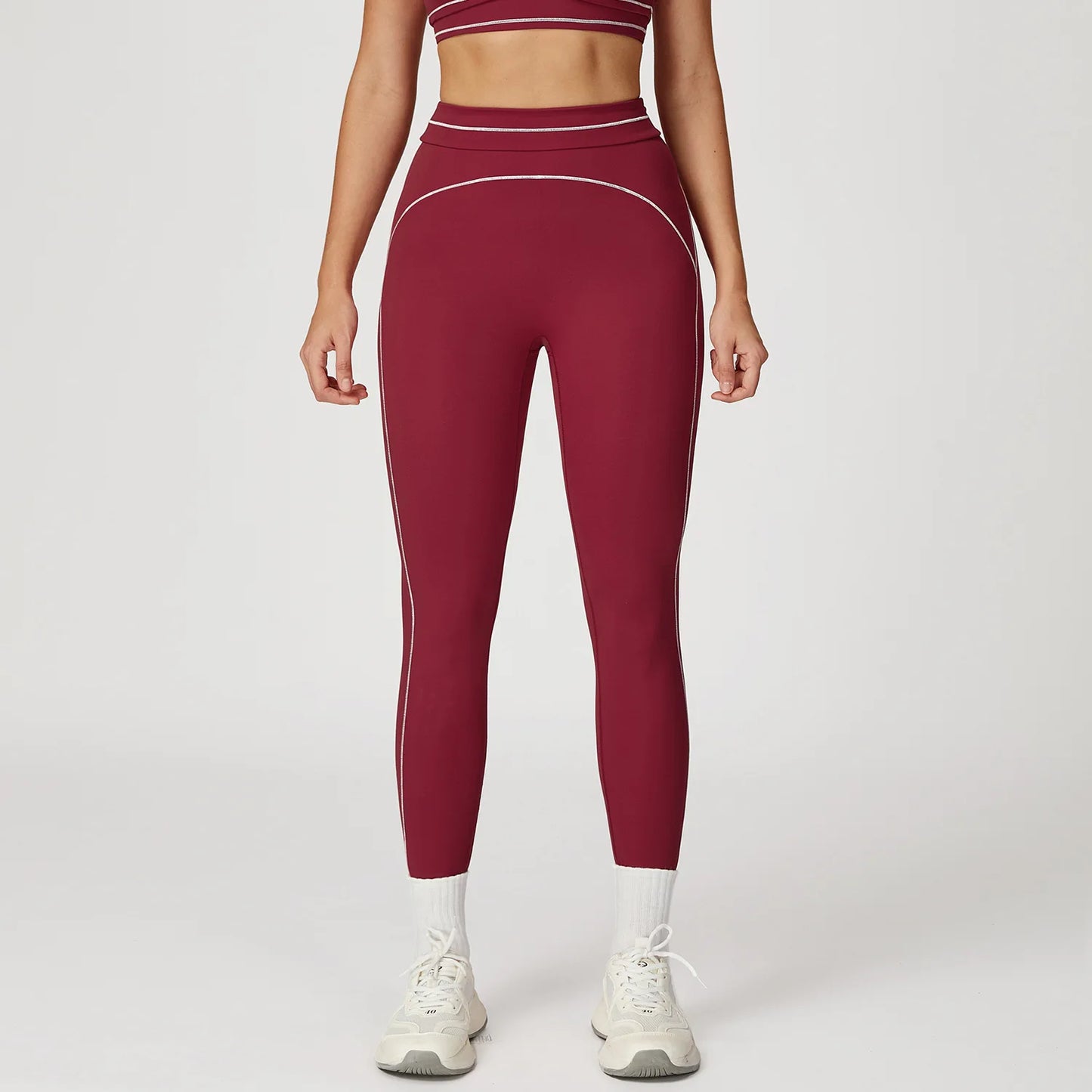 Customized LOGO women's new contrasting color yoga pants folded high waist tight outdoor running sports fitness trousers