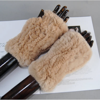 New Arrival Women Knit Fur Mitten Girls 100% Real Genuine Knitted Rex Rabbit Fur Mittens Winter Warm Real Fur Fingerless Gloves