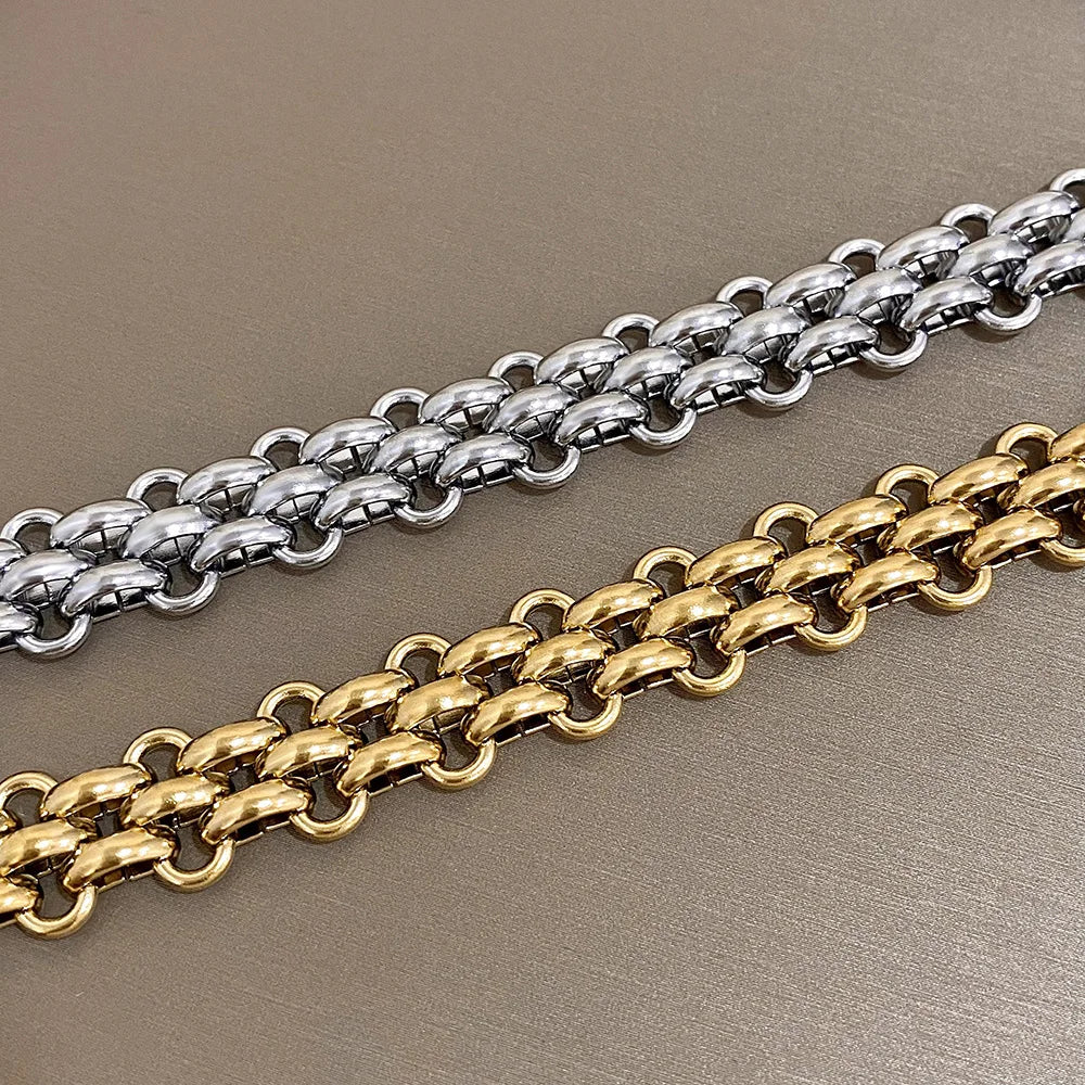 Trendy Stainless Steel Chunky Thick Chain Bracelet for Women Punk Statement Glossy Multilayer Link Bracelets Wristband Jewelry