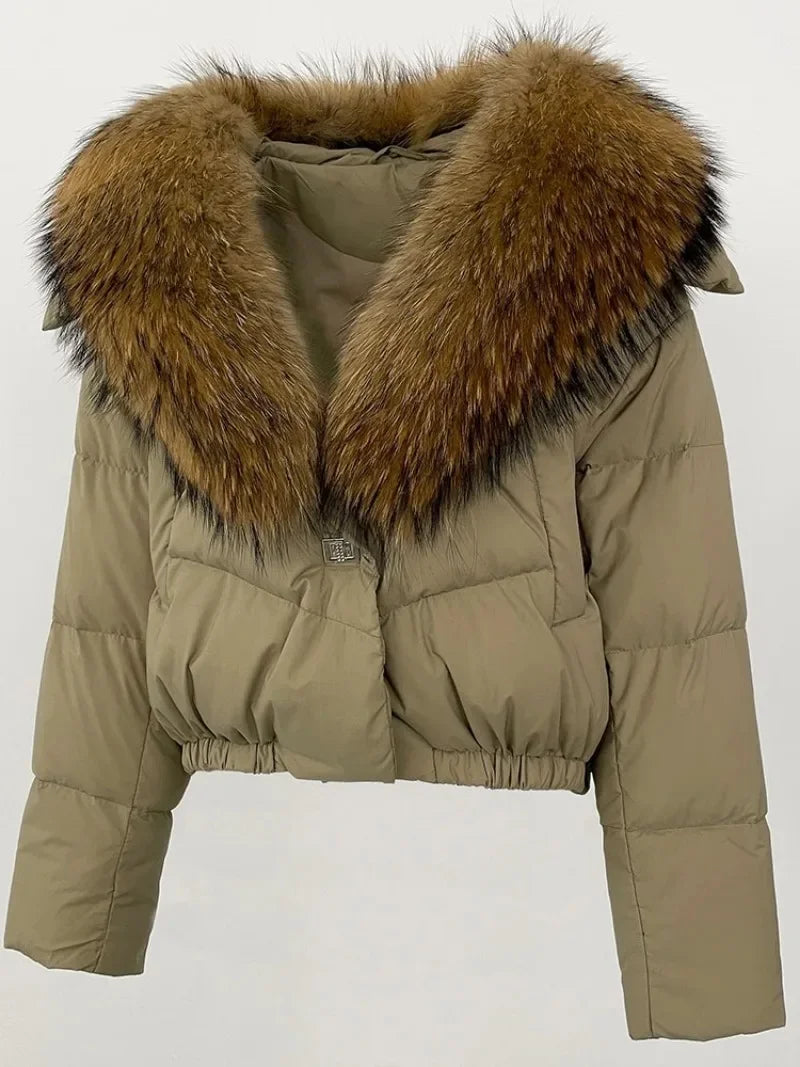 OFTBUY 2025 Big Natural Real Fox Fur Coat Women Autumn Winter Female 90% White Duck Down Jacket Feather Short  Coat Thick Warm