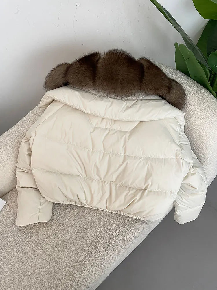 OFTBUY 2025 Big Natural Real Fox Fur Coat Women Autumn Winter Female 90% White Duck Down Jacket Feather Short  Coat Thick Warm