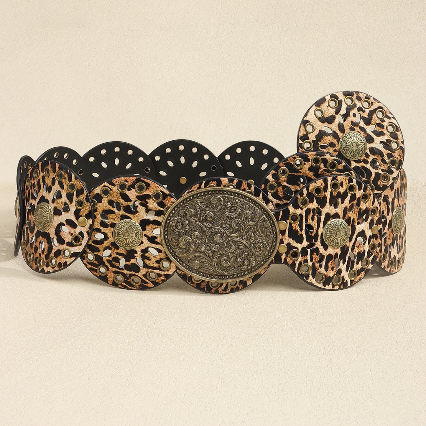 New rivet round piece ethnic style belt for women vintage with skirt pants waist cover Boho style patchwork belt