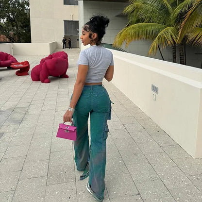 Solid Casual Baggy Cargo Pants for Women Youthful Female Trousers Multi-pocket Fashion Vintage Women's High Waist Wide Pants
