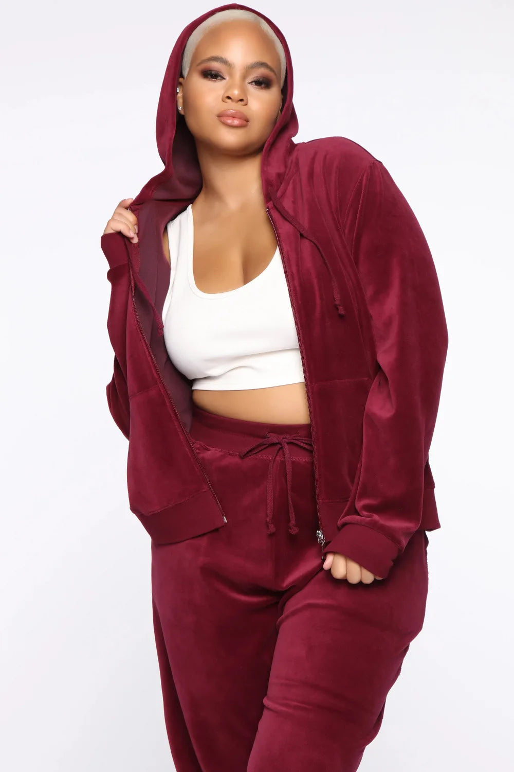 Women Pant Sets Comfortable Velvet Matching Sets Two Piece Set Autumn Loose Zipper Hoodie Jacket Elastic Waist Skinny Pants Sets