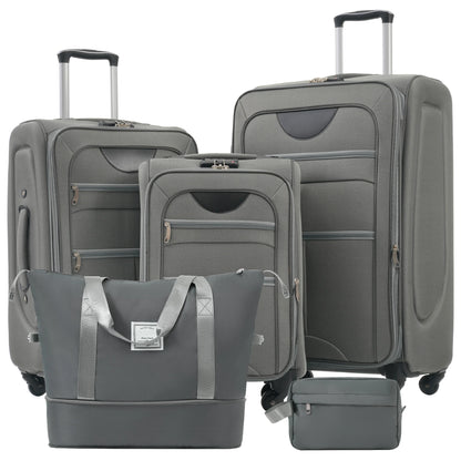 Softside Luggage Expandable 5 Piece Set Suitcase with Duffel Bag Upright Spinner Softshell Lightweight Luggage Travel Set